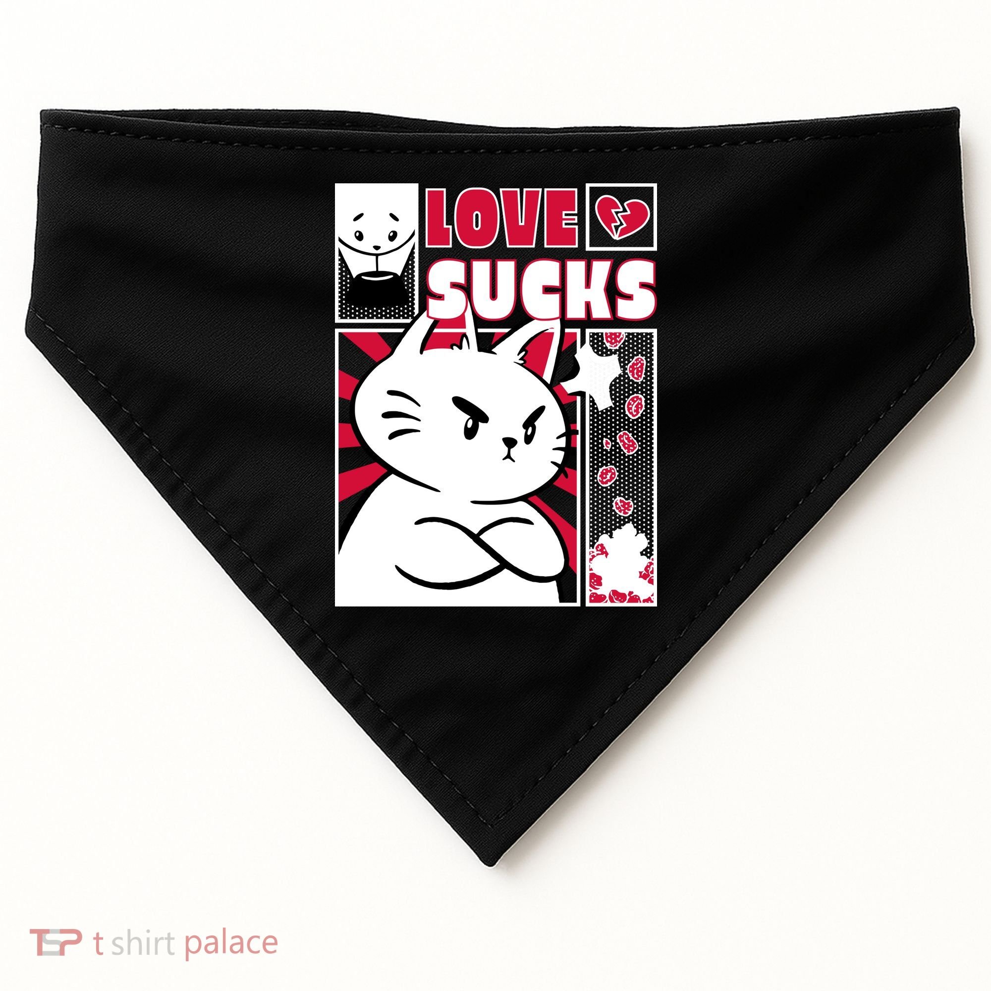 Love Sucks Funny Valentine's Day Angry Cat Meow USA-Made Doggie Bandana