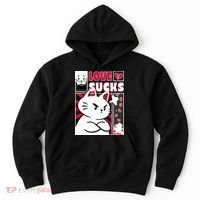 Love Sucks Funny Valentine's Day Angry Cat Meow Hoodie thumb 0
