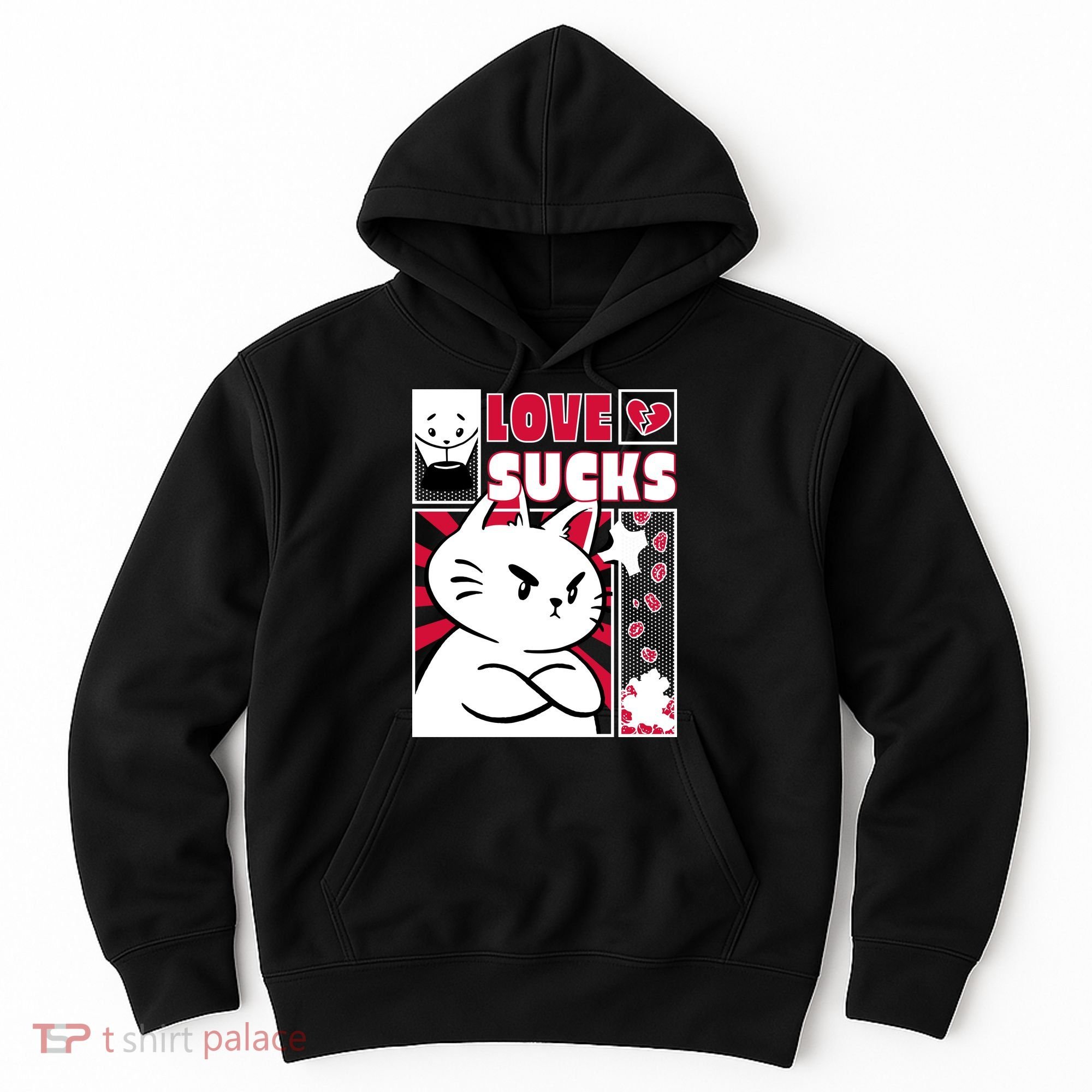 Love Sucks Funny Valentine's Day Angry Cat Meow Hoodie