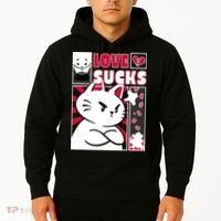 Love Sucks Funny Valentine's Day Angry Cat Meow Hoodie thumb 2