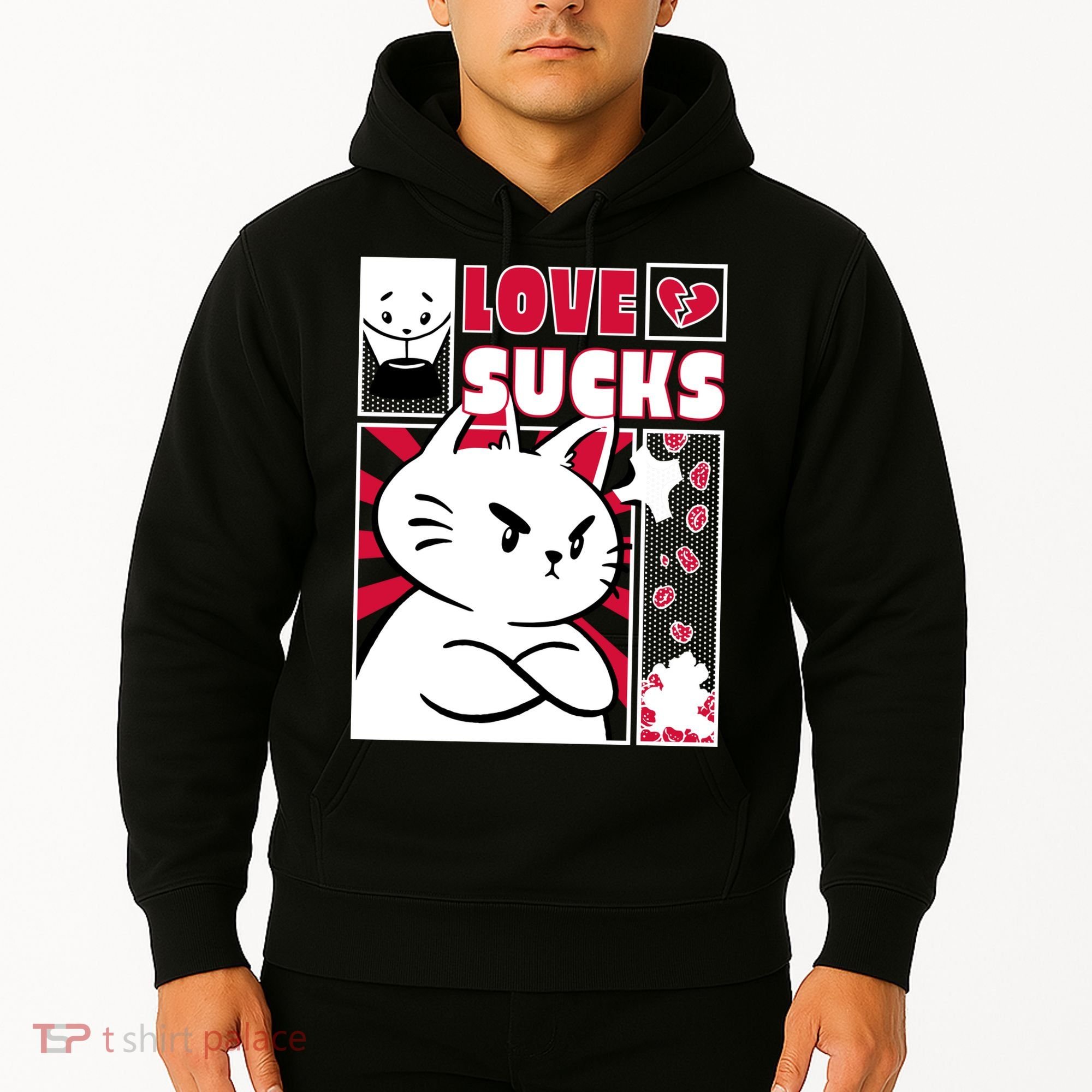 Love Sucks Funny Valentine's Day Angry Cat Meow Hoodie