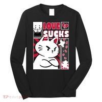 Love Sucks Funny Valentine's Day Angry Cat Meow Long Sleeve Shirt thumb 0