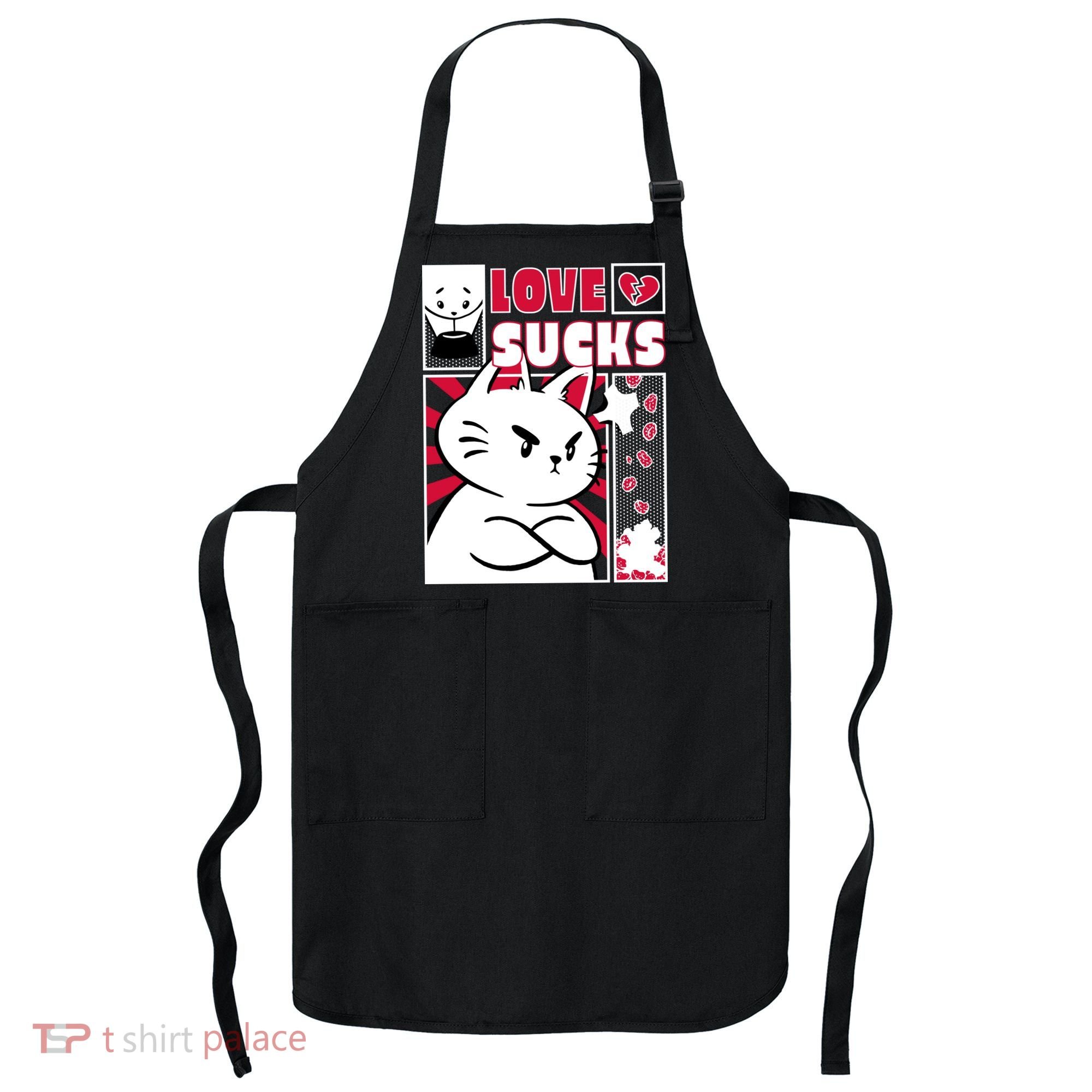 Love Sucks Funny Valentine's Day Angry Cat Meow Apron