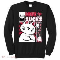 Love Sucks Funny Valentine's Day Angry Cat Meow Sweatshirt thumb 0