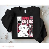 Love Sucks Funny Valentine's Day Angry Cat Meow Sweatshirt thumb 2