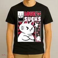 Love Sucks Funny Valentine's Day Angry Cat Meow T-Shirt thumb 3