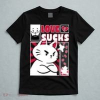 Love Sucks Funny Valentine's Day Angry Cat Meow T-Shirt thumb 5