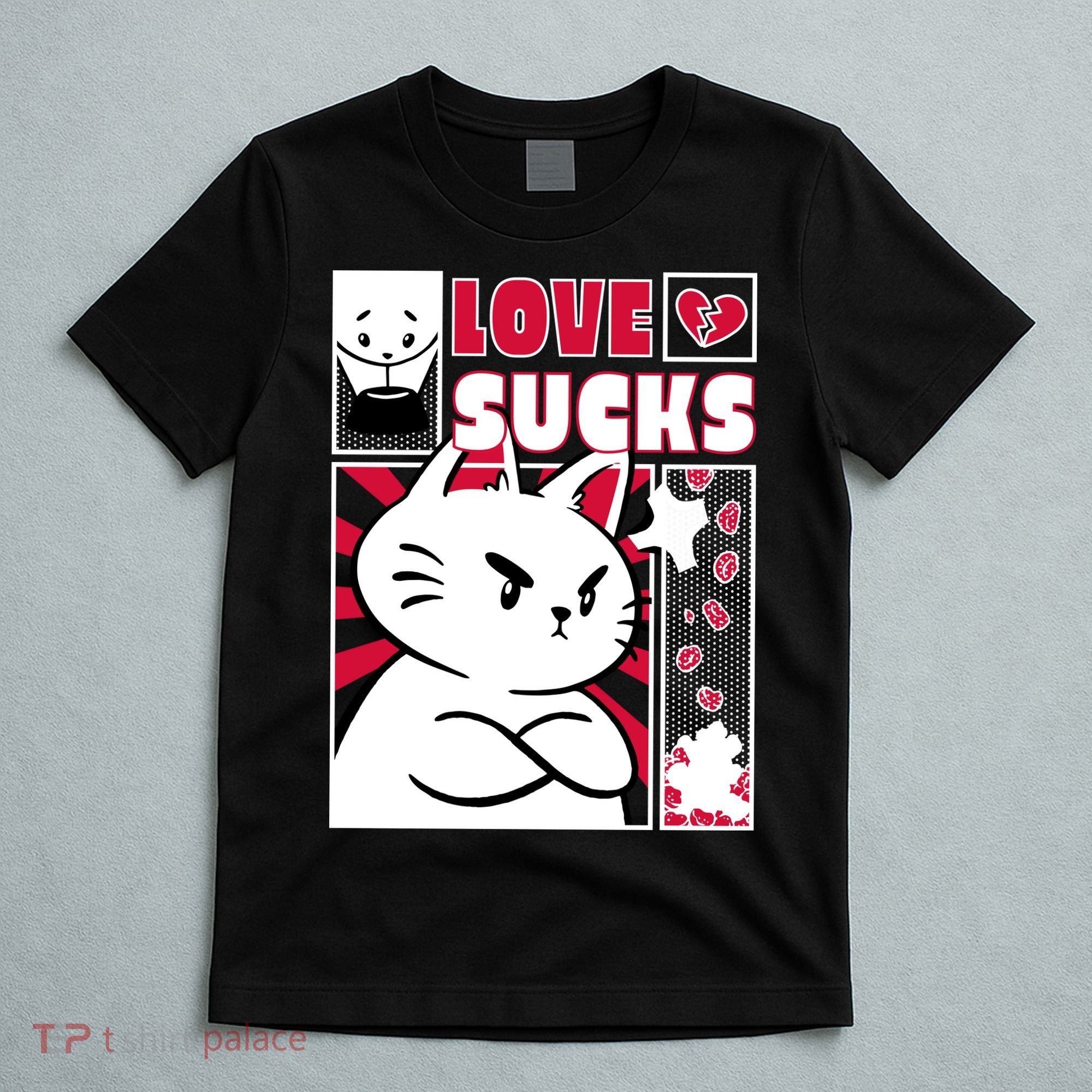 Love Sucks Funny Valentine's Day Angry Cat Meow T-Shirt