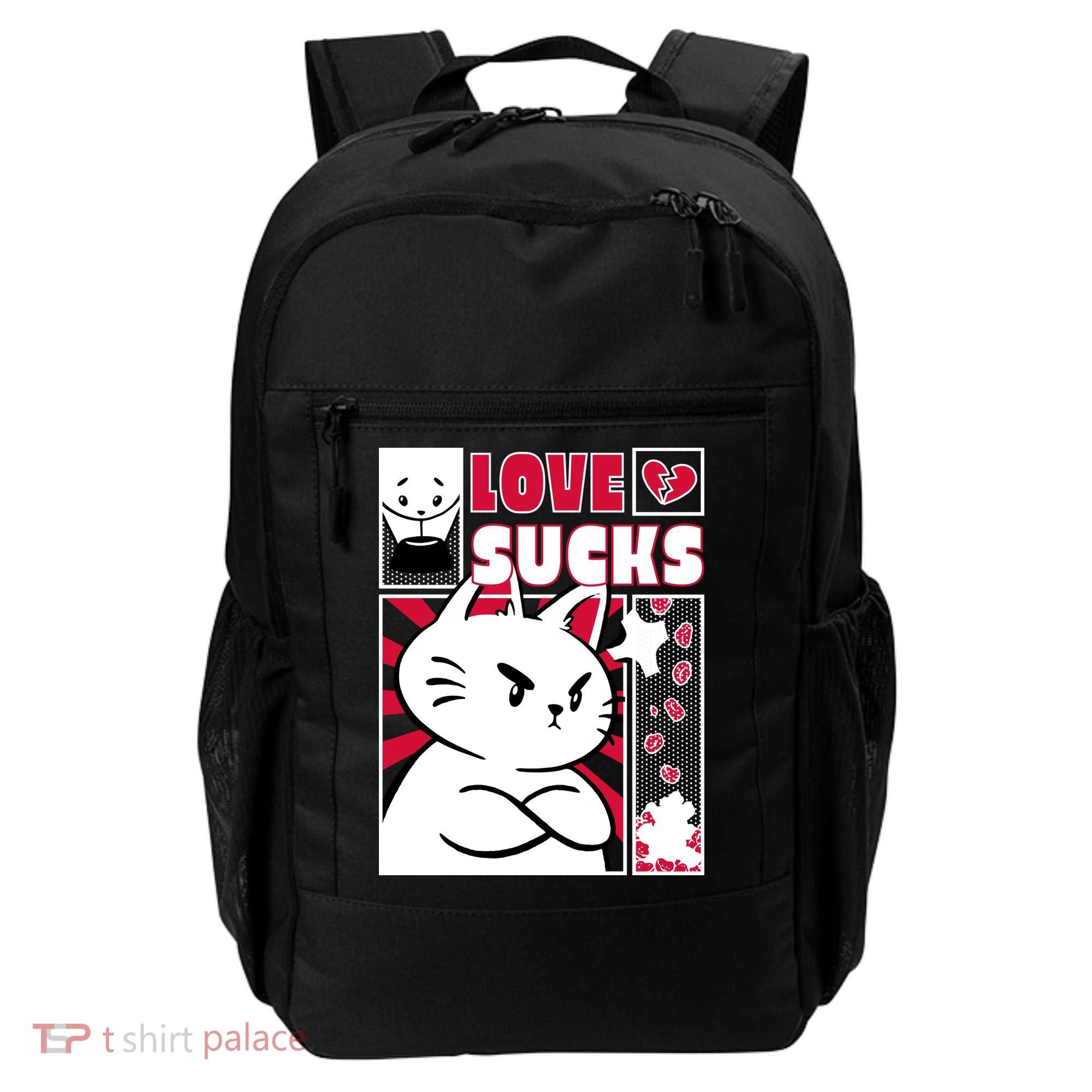 Love Sucks Funny Valentine's Day Angry Cat Meow Backpack