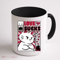 Love Sucks Funny Valentine's Day Angry Cat Meow Coffee Mug thumb 1