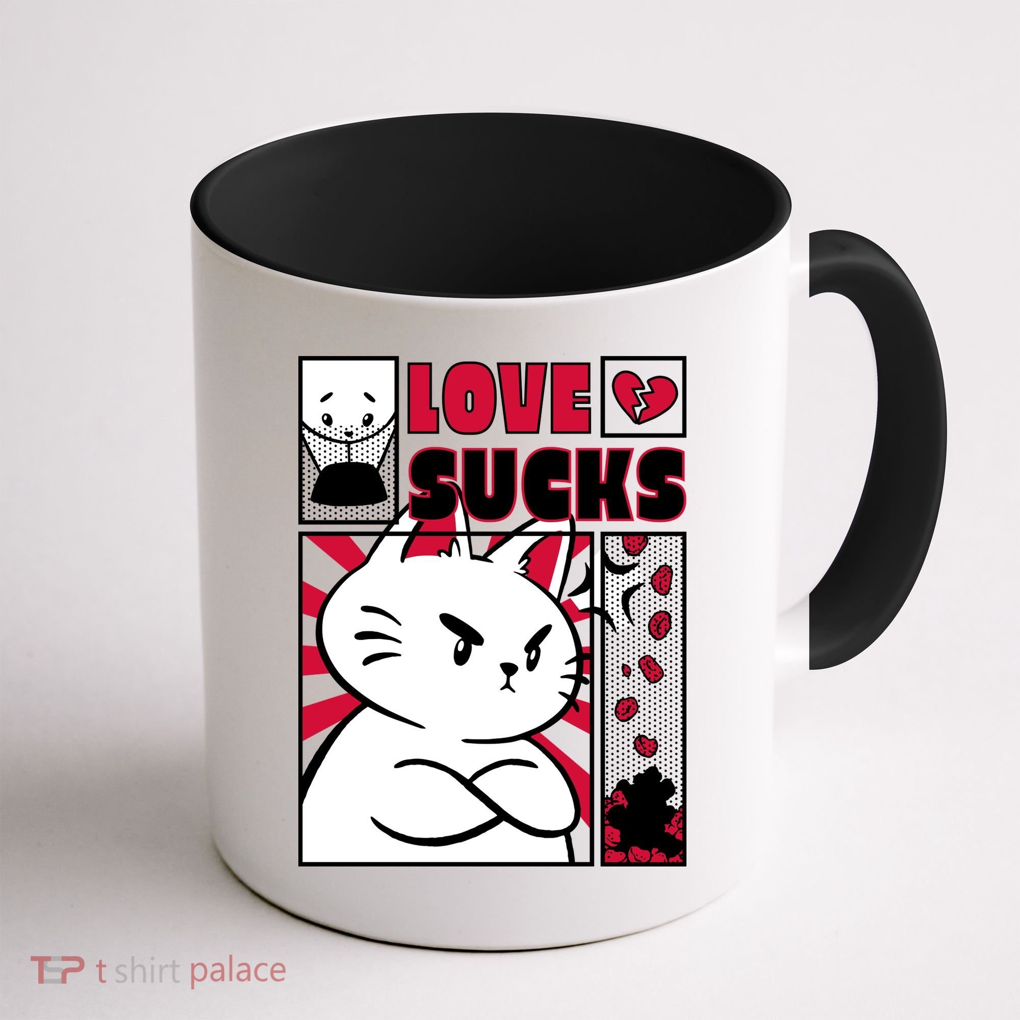 Love Sucks Funny Valentine's Day Angry Cat Meow Coffee Mug