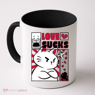 Love Sucks Funny Valentine's Day Angry Cat Meow Coffee Mug