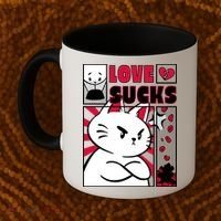 Love Sucks Funny Valentine's Day Angry Cat Meow Coffee Mug thumb 2