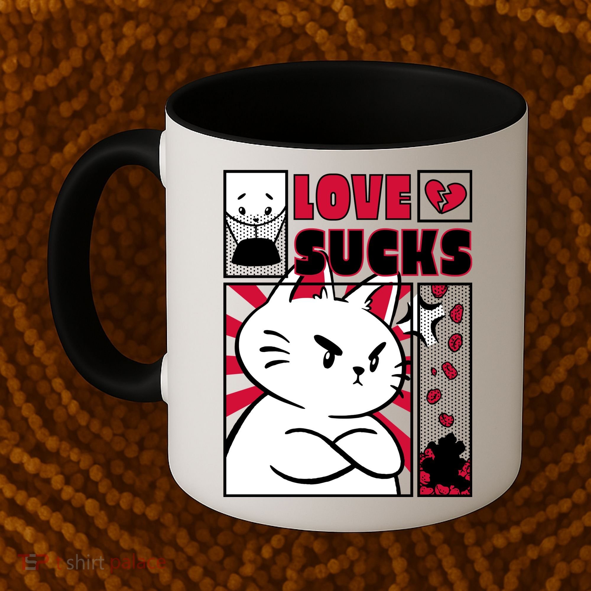 Love Sucks Funny Valentine's Day Angry Cat Meow Coffee Mug