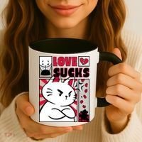 Love Sucks Funny Valentine's Day Angry Cat Meow Coffee Mug thumb 3