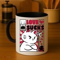 Love Sucks Funny Valentine's Day Angry Cat Meow Coffee Mug thumb 4