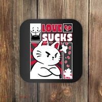 Love Sucks Funny Valentine's Day Angry Cat Meow Coaster thumb 0