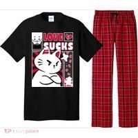 Love Sucks Funny Valentine's Day Angry Cat Meow Pajama Set thumb 0