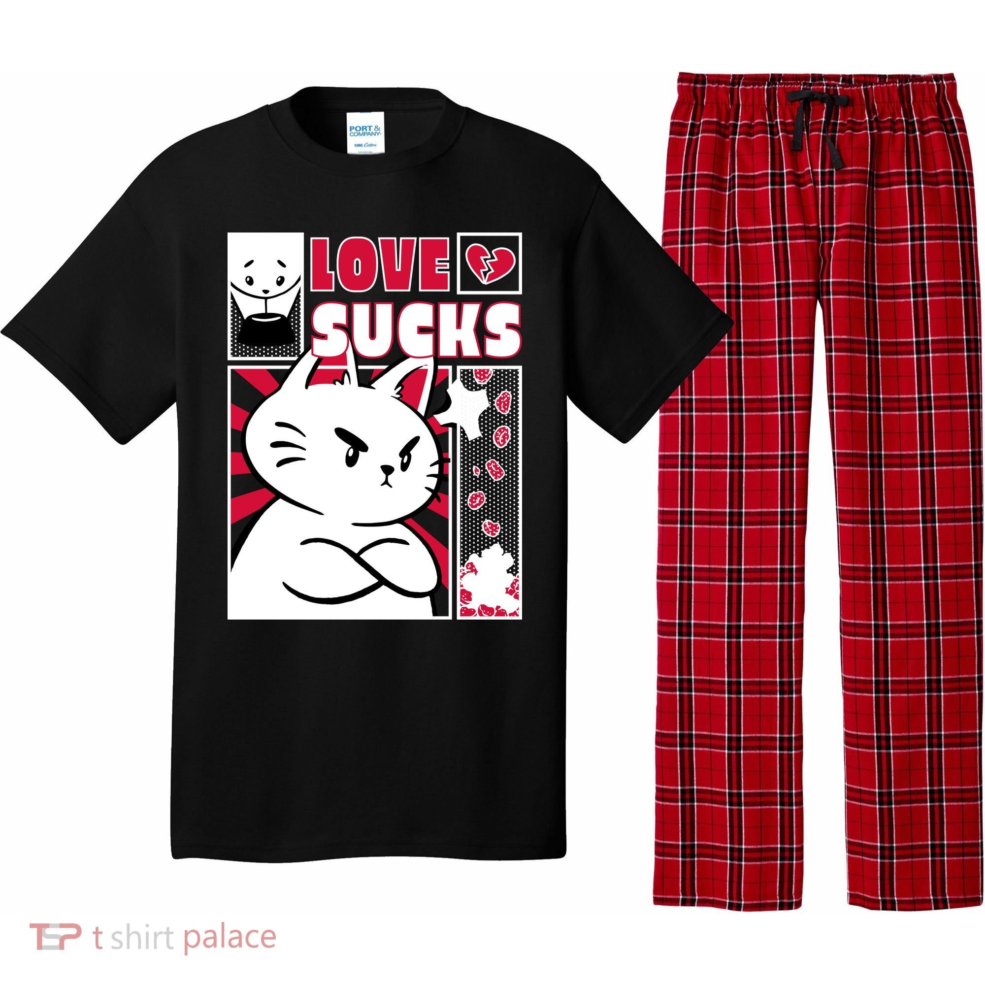 Love Sucks Funny Valentine's Day Angry Cat Meow Pajama Set