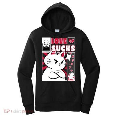 Love Sucks Funny Valentine's Day Angry Cat Meow Women's Hoodie