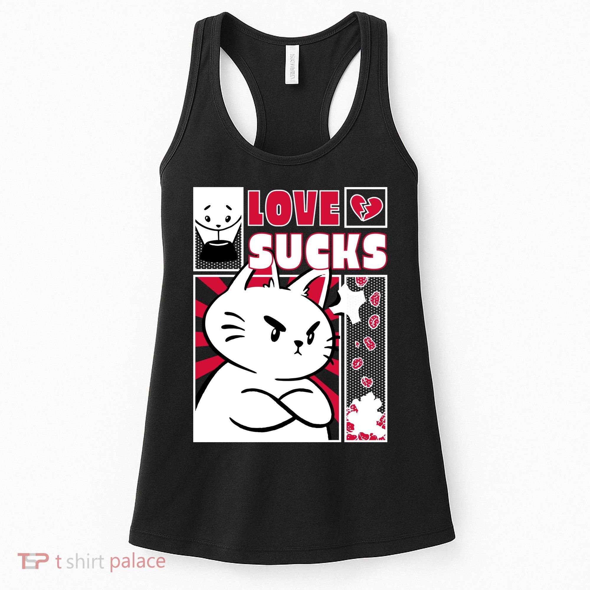 Love Sucks Funny Valentine's Day Angry Cat Meow Women's Tank Top