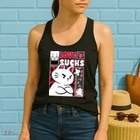 Love Sucks Funny Valentine's Day Angry Cat Meow Women's Tank Top thumb 2