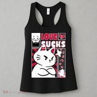 Love Sucks Funny Valentine's Day Angry Cat Meow Women's Tank Top thumb 3