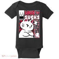 Love Sucks Funny Valentine's Day Angry Cat Meow Baby Bodysuit thumb 0