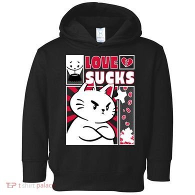 Love Sucks Funny Valentine's Day Angry Cat Meow Toddler Hoodie