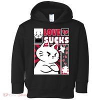 Love Sucks Funny Valentine's Day Angry Cat Meow Toddler Hoodie thumb 0
