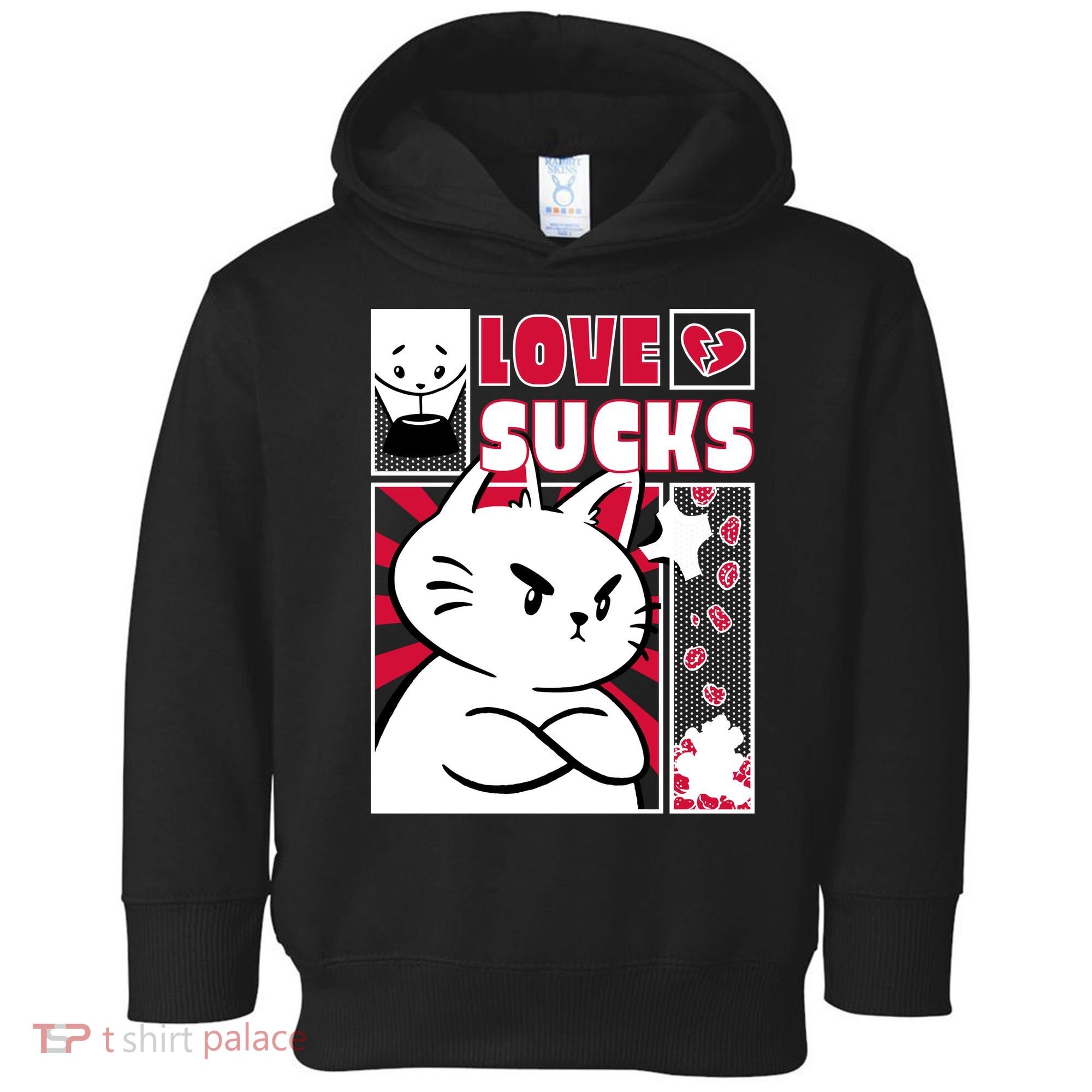 Love Sucks Funny Valentine's Day Angry Cat Meow Toddler Hoodie