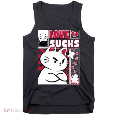 Love Sucks Funny Valentine's Day Angry Cat Meow Tank Top