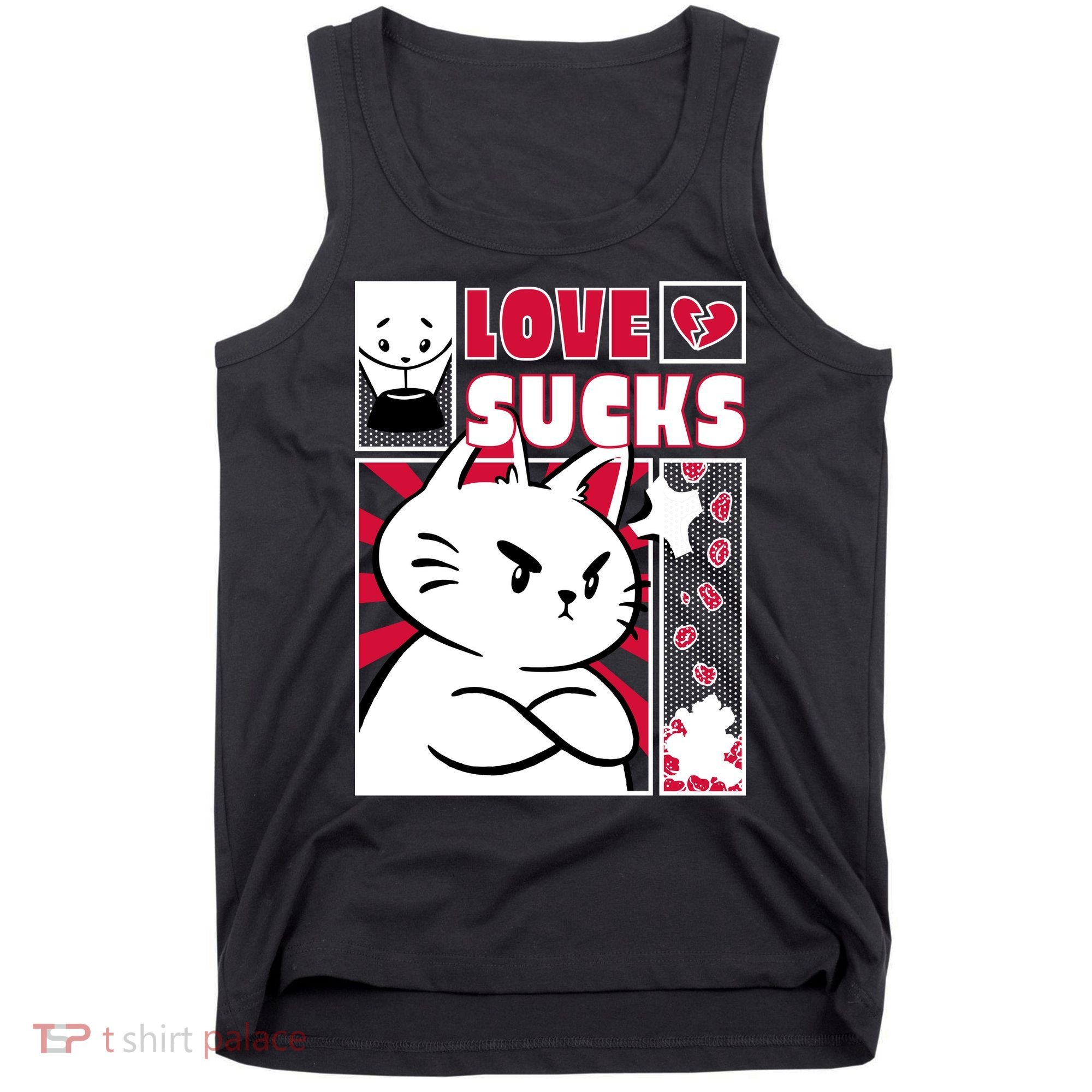 Love Sucks Funny Valentine's Day Angry Cat Meow Tank Top