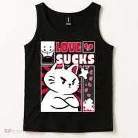 Love Sucks Funny Valentine's Day Angry Cat Meow Tank Top thumb 2