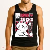 Love Sucks Funny Valentine's Day Angry Cat Meow Tank Top thumb 3