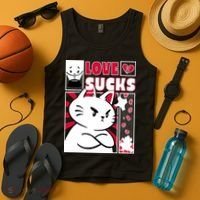 Love Sucks Funny Valentine's Day Angry Cat Meow Tank Top thumb 4