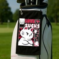 Love Sucks Funny Valentine's Day Angry Cat Meow Golf Towel thumb 2