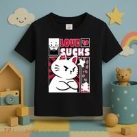 Love Sucks Funny Valentine's Day Angry Cat Meow Toddler T-Shirt thumb 3