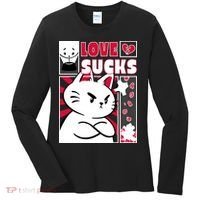 Love Sucks Funny Valentine's Day Angry Cat Meow Women's Long Sleeve Shirt thumb 0