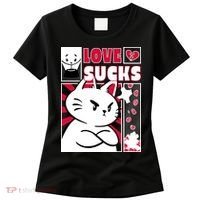 Love Sucks Funny Valentine's Day Angry Cat Meow Women's T-Shirt thumb 0