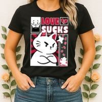 Love Sucks Funny Valentine's Day Angry Cat Meow Women's T-Shirt thumb 2