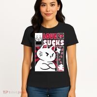 Love Sucks Funny Valentine's Day Angry Cat Meow Women's T-Shirt thumb 4