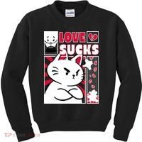 Love Sucks Funny Valentine's Day Angry Cat Meow Kids Sweatshirt thumb 0