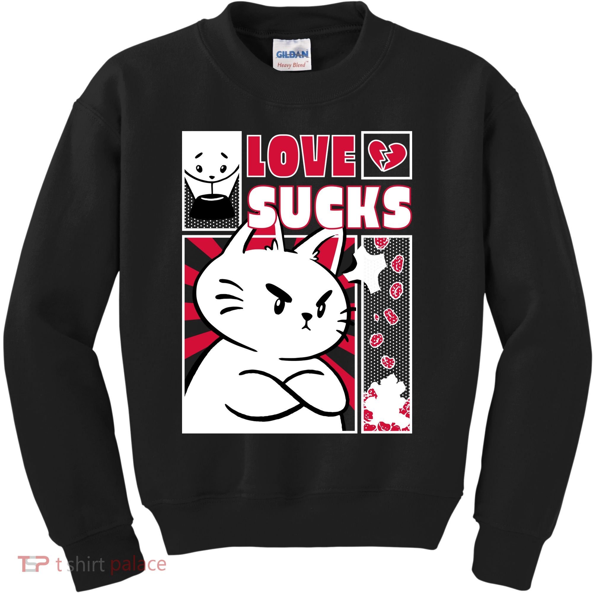 Love Sucks Funny Valentine's Day Angry Cat Meow Kids Sweatshirt