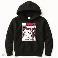 Love Sucks Funny Valentine's Day Angry Cat Meow Kids Hoodie thumb 0