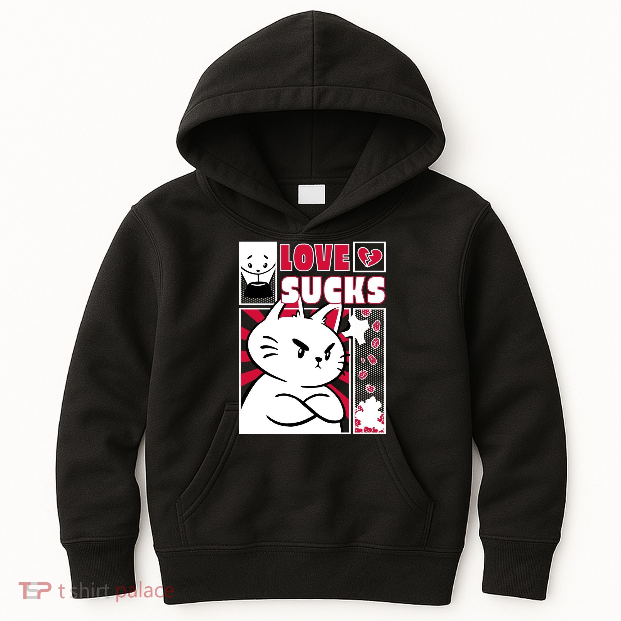 Love Sucks Funny Valentine's Day Angry Cat Meow Kids Hoodie