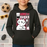 Love Sucks Funny Valentine's Day Angry Cat Meow Kids Hoodie thumb 2