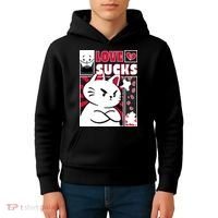 Love Sucks Funny Valentine's Day Angry Cat Meow Kids Hoodie thumb 4