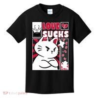 Love Sucks Funny Valentine's Day Angry Cat Meow Kids T-Shirt thumb 0