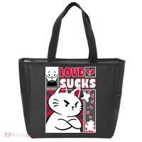 Love Sucks Funny Valentine's Day Angry Cat Meow Tote Bag thumb 0